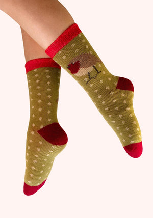 Powder Polka Dot with Robin Socks, Green Multi