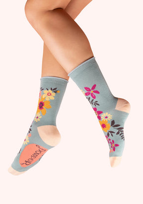 FLORAL SPRAY ANKLE SOCKS ICE