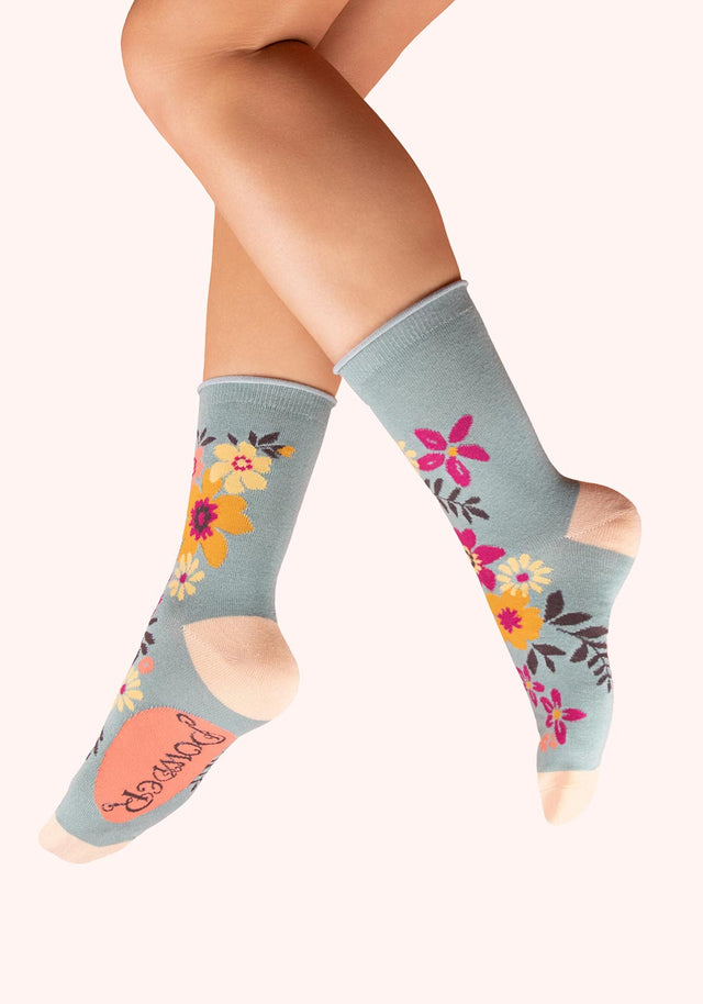 FLORAL SPRAY ANKLE SOCKS ICE
