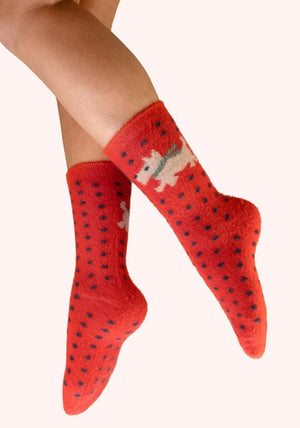 Powder Woolly Westie Fuzzy Socks, Orange Multi