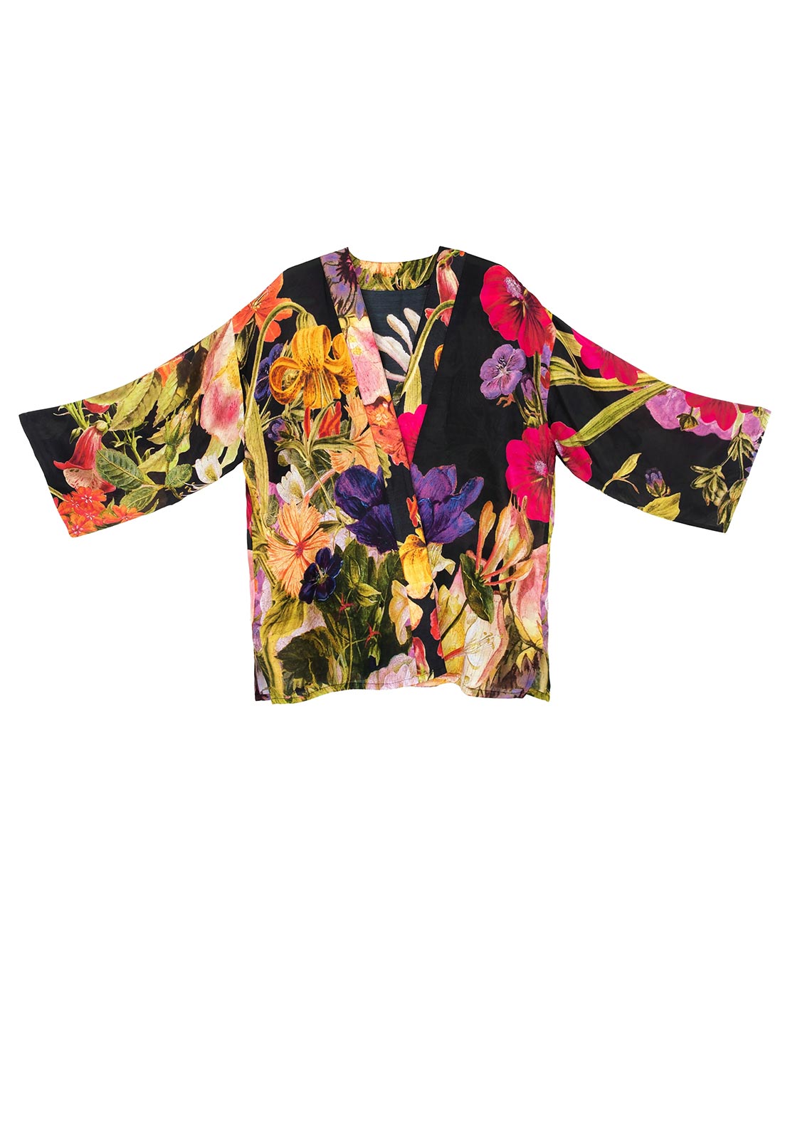 Powder Posy One Size Kimono Jacket, Black Multi