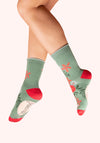 FLORAL SPRAY ANKLE SOCKS OLIVE