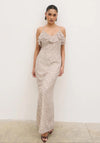 Pretty Lavish Oriana Corsage and Cape Polka Dot Maxi Dress, Cream and Brown