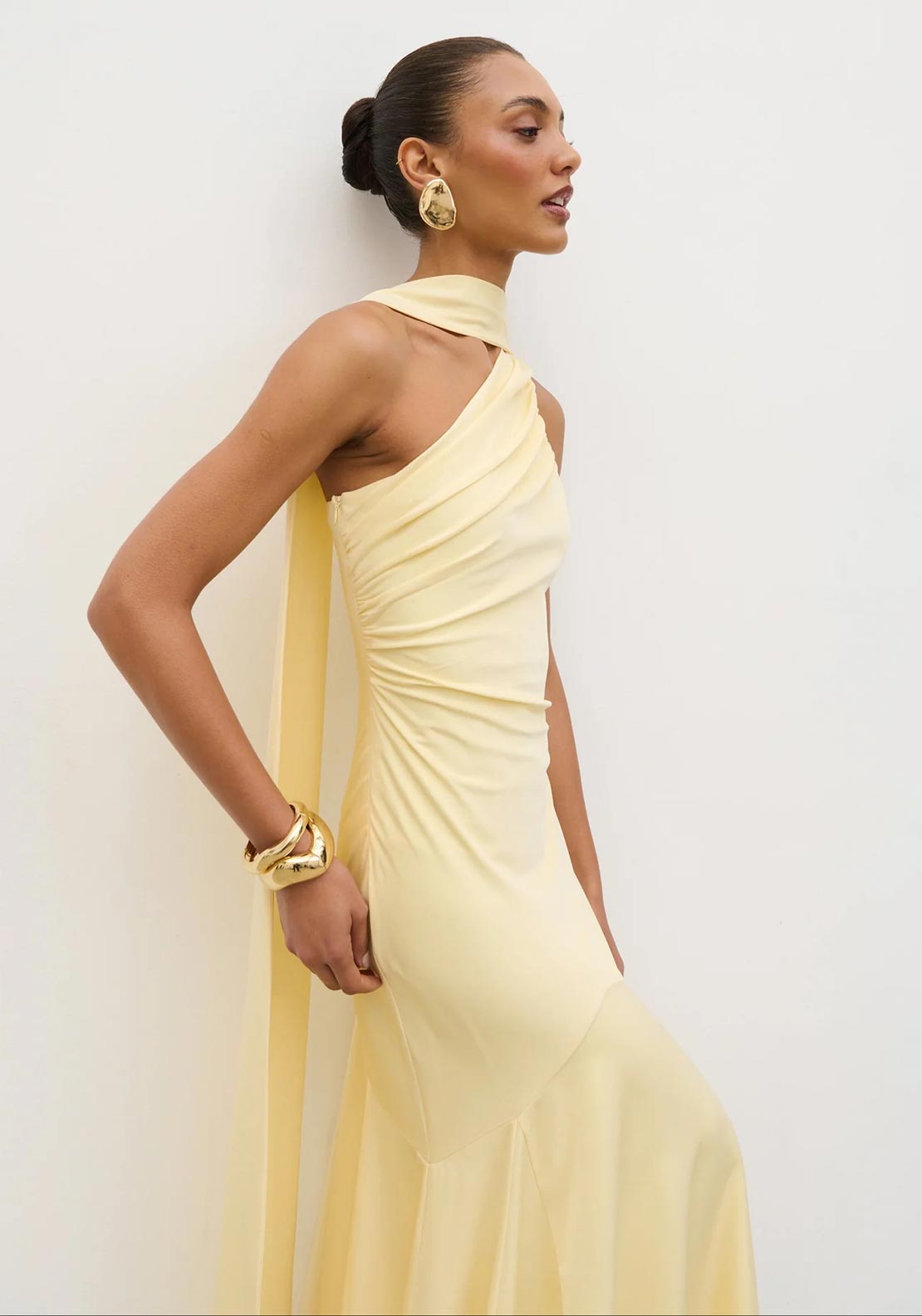 pretty lavish gold dress Pretty Lavish twist front satin maxi dress in champagne gold