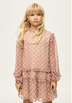Mayoral Older Girl Long Sleeve Print Dress, Beige