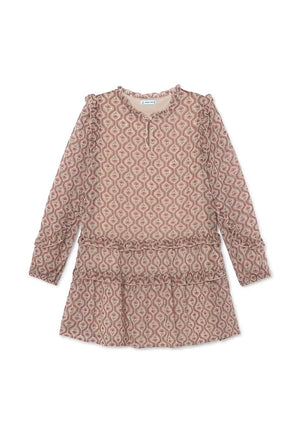 Mayoral Older Girl Long Sleeve Print Dress, Beige