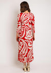 Oui Drawcord Detail Paisley Midi Dress, Red & White