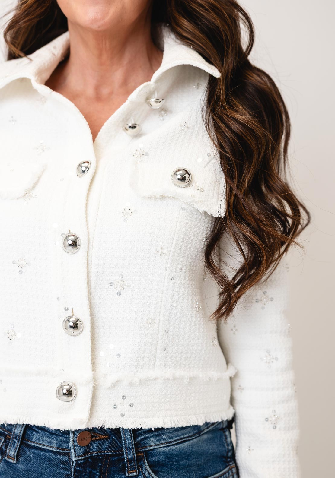 Robell Bead and Sequin Detail Jacket, White