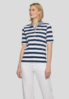 Rabe Striped with Button Placket Polo Shirt, White and Navy