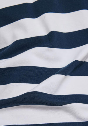 Rabe Striped with Button Placket Polo Shirt, White and Navy