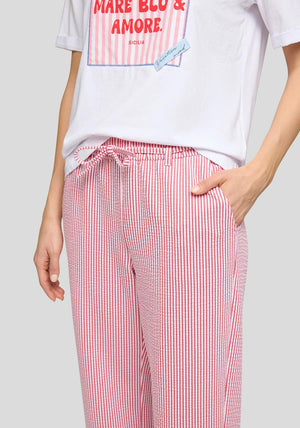 Rabe Cotton-Blend Pinstripe Wide Leg Trousers, Red and White