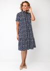 Rabe Geometric Print Button-Down Front Dress, Navy