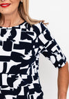 Rabe Round Neck Print Top, Navy