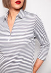Rabe Zip Neck Striped Top, Grey and White