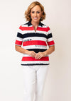 Rabe Striped Zip Neck Polo Shirt, Red and Navy