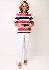 Rabe Striped Zip Neck Polo Shirt, Red and Navy