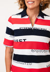 Rabe Striped Zip Neck Polo Shirt, Red and Navy