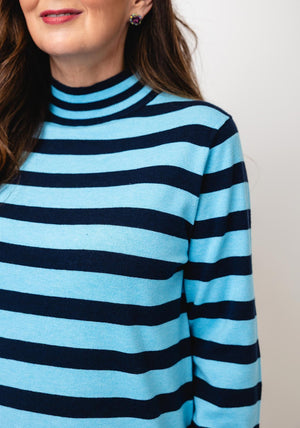 Rabe Striped High Neck Knit Jumper, Blue & Navy