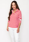 Rabe Collared Long Sleeve Striped Top, Red