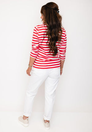 Rabe Collared Long Sleeve Striped Top, Red