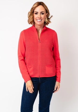Rabe Knit Full Zip Jacket, Coral Red