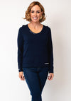 Rabe Fine Knit Stitch Detail V Neck Sweater, Navy