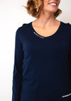 Rabe Fine Knit Stitch Detail V Neck Sweater, Navy
