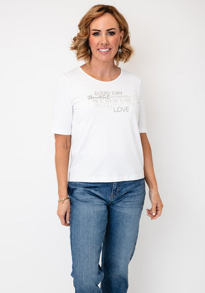 Rabe Printed Slogan With Rhinestone Detail T-Shirt, White