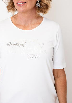 Rabe Printed Slogan With Rhinestone Detail T-Shirt, White