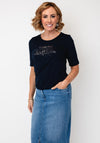 Rabe Printed Slogan With Rhinestone Detail T-Shirt, Navy