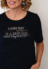 Rabe Printed Slogan With Rhinestone Detail T-Shirt, Navy