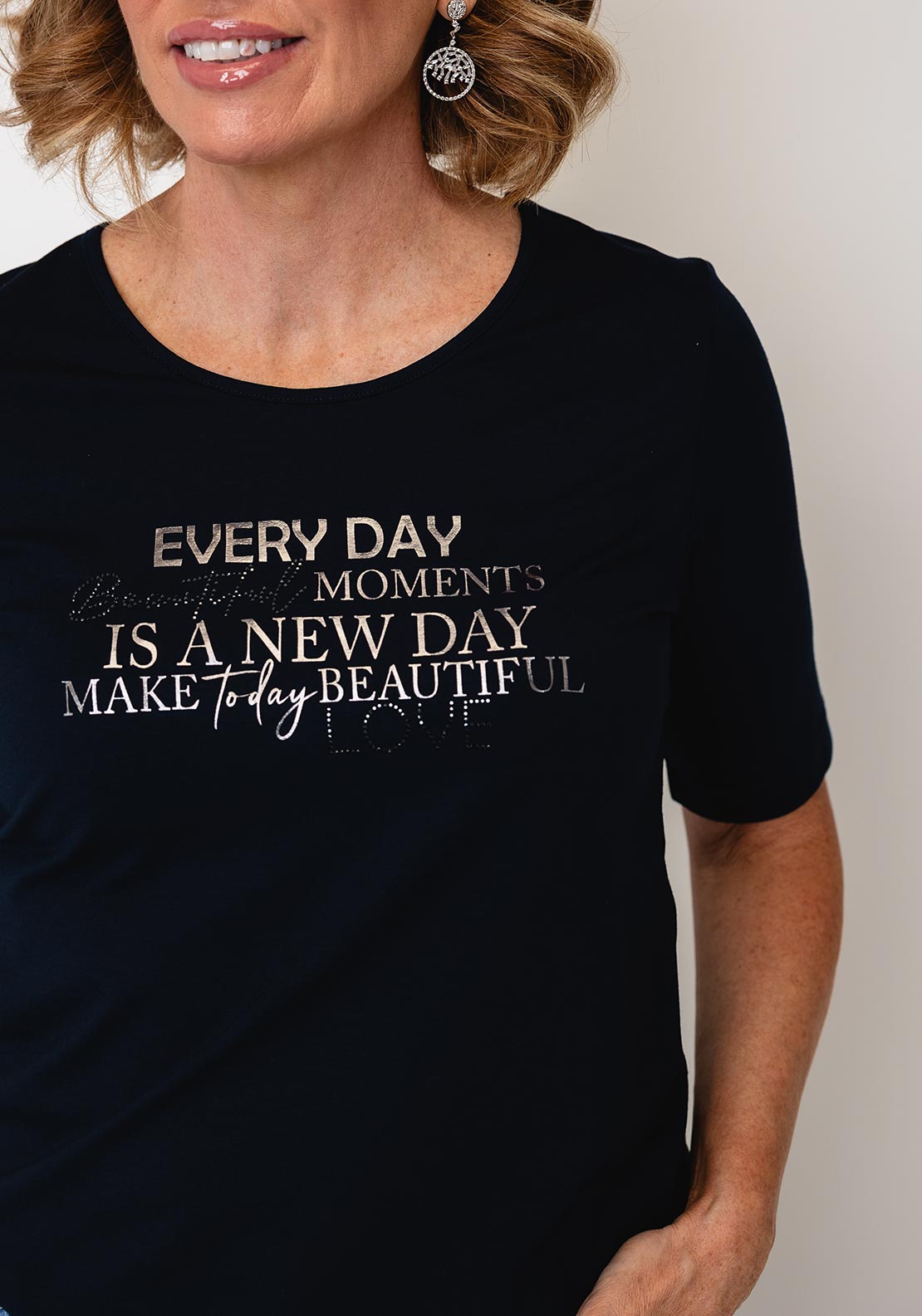 Rabe Printed Slogan With Rhinestone Detail T-Shirt, Navy