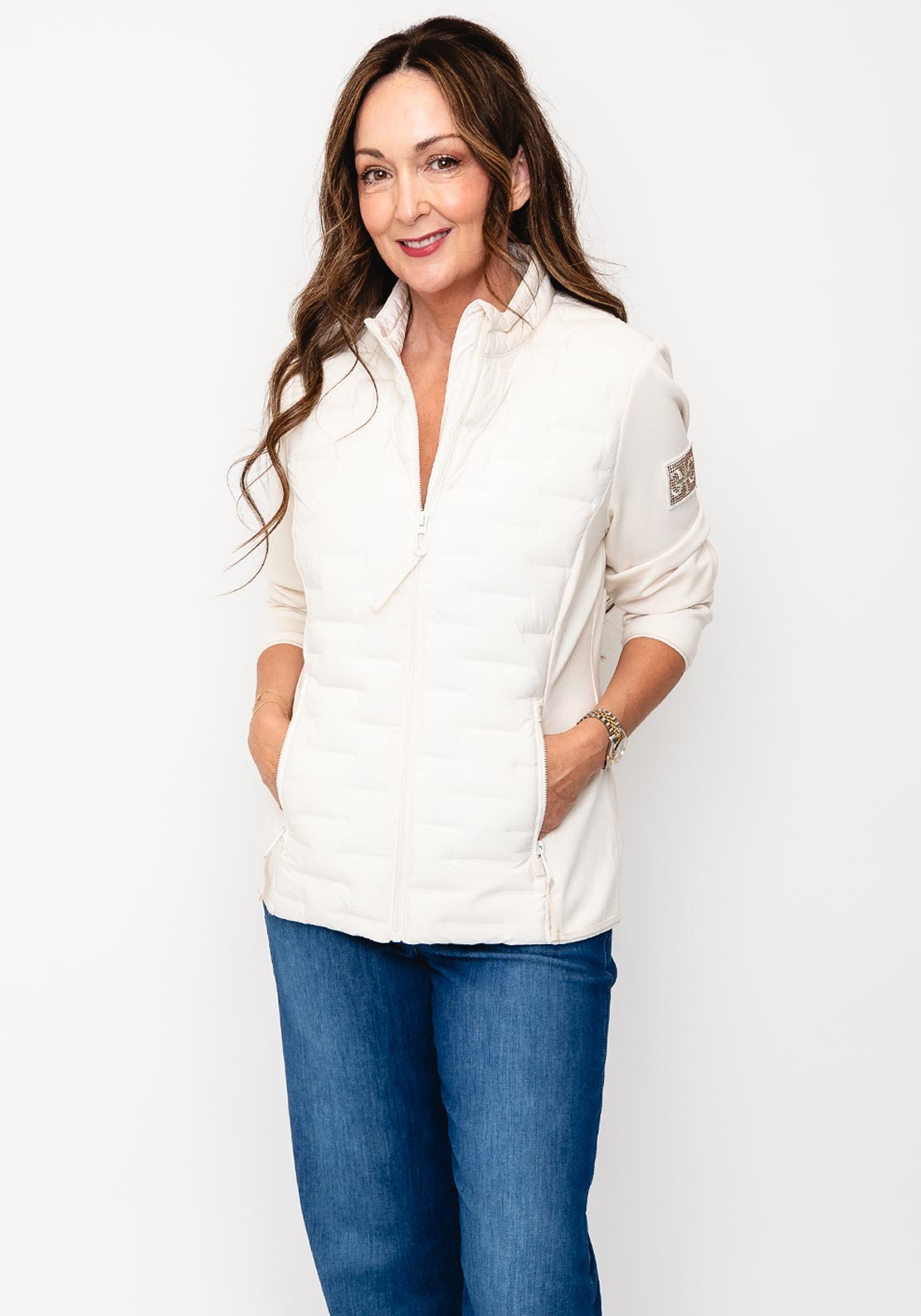 Rabe Zip Up High Collar Jacket, Cream