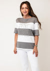 Rabe Chunk Stripe with Rhinestone Detail Top, Grey Multi