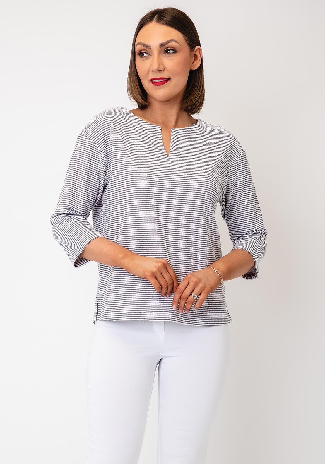 Rabe Striped with Chest Detail Blouse, Grey