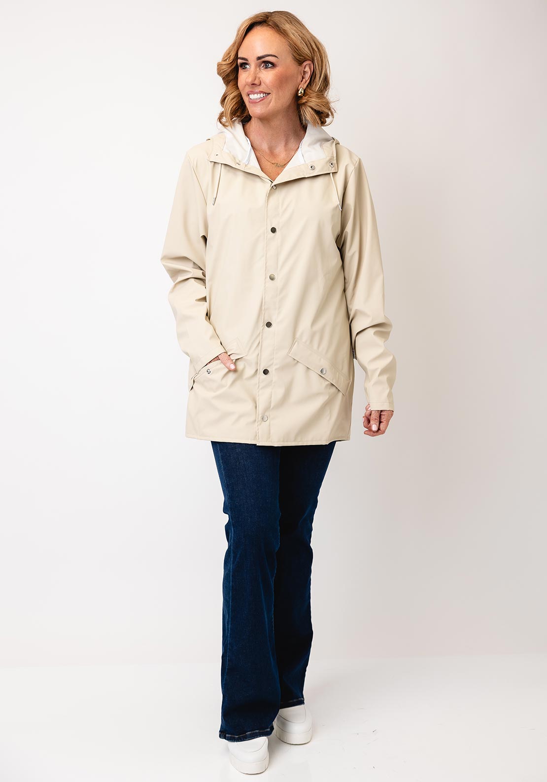 Rains Waterproof Short Clear Raincoat, Dune Beige