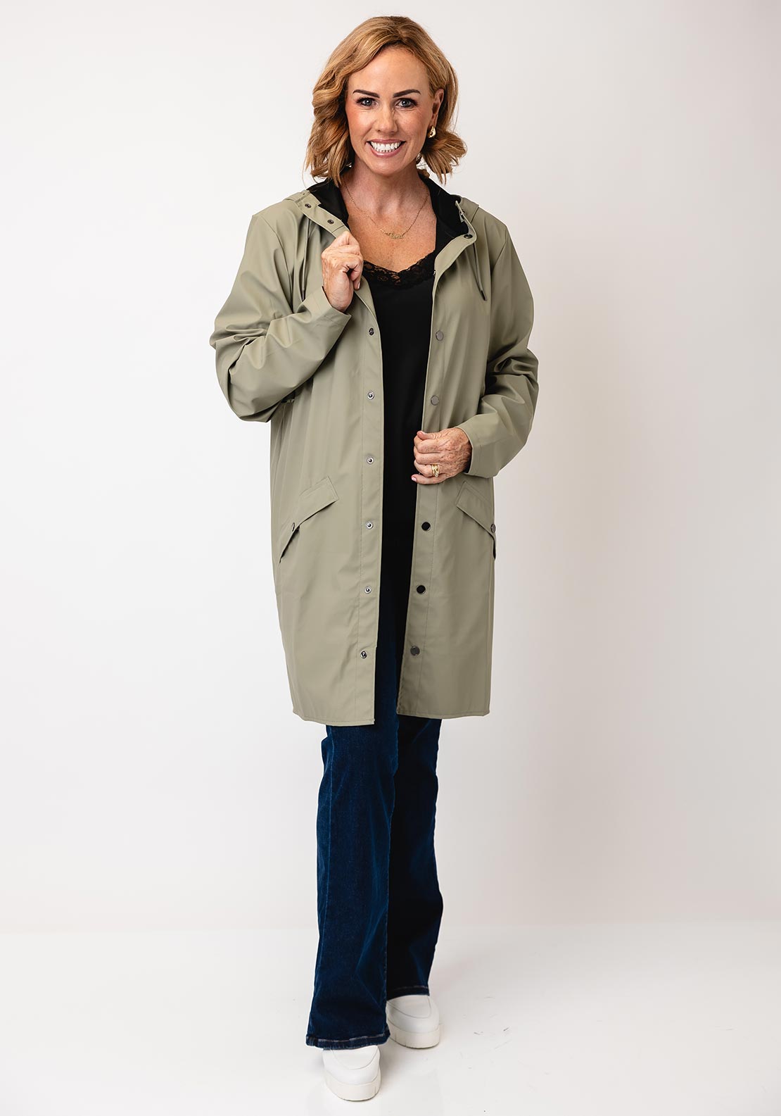 Rains Waterproof Long Raincoat, Drift Green