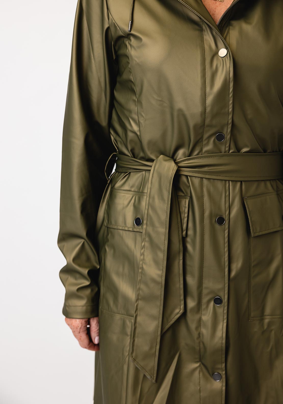 Rain Curve Long Rain Jacket, Olive Green