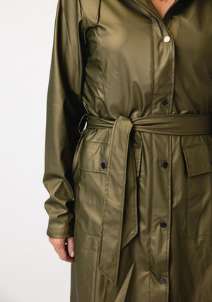 Rain Curve Long Rain Jacket, Olive Green