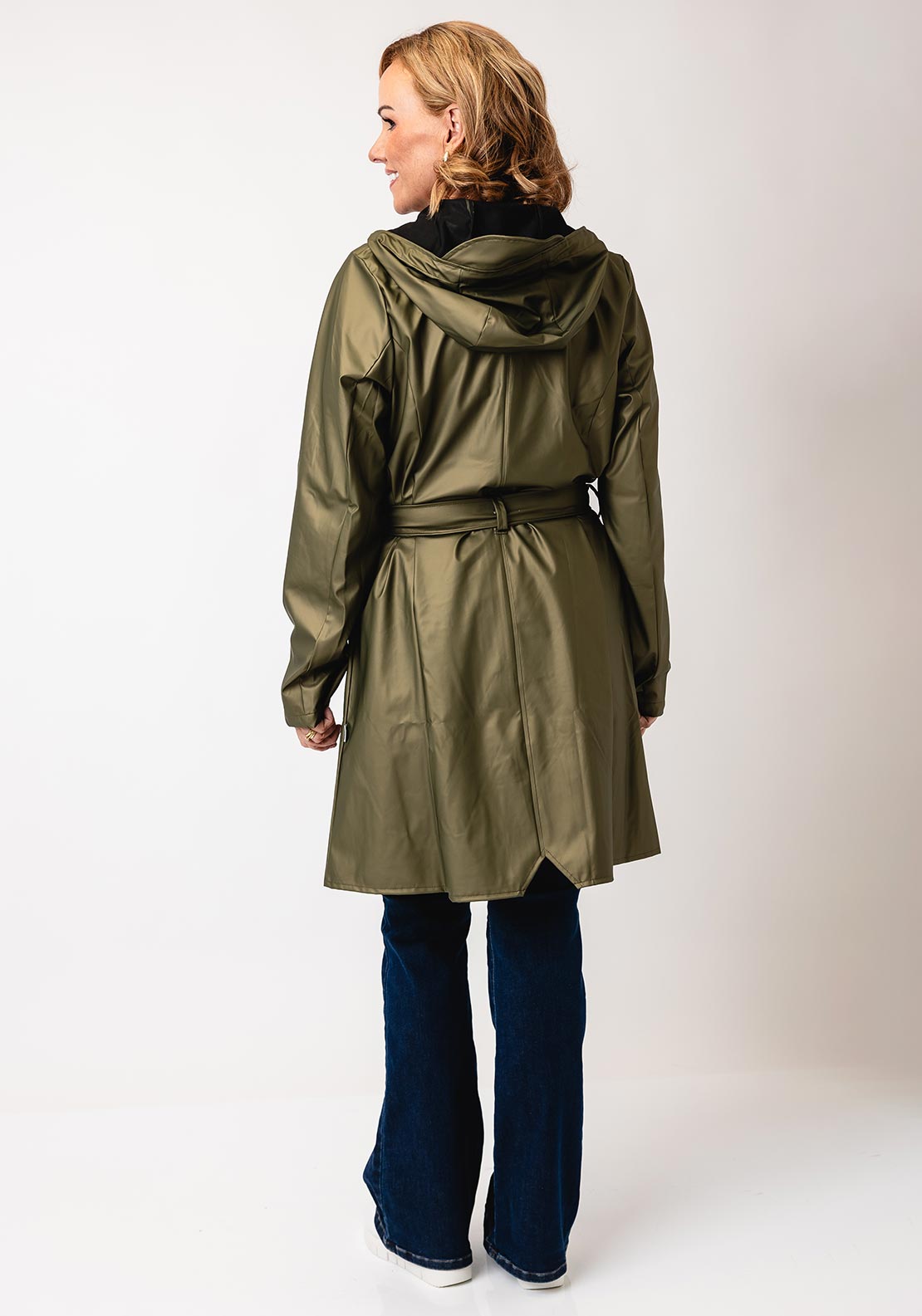 Rain Curve Long Rain Jacket, Olive Green