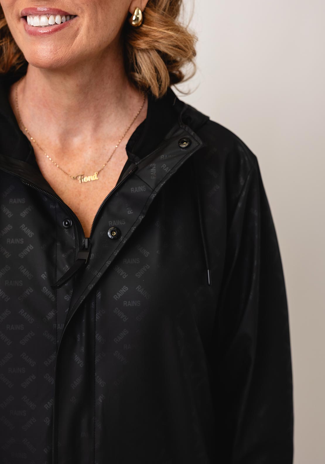 Rains Fishtail Parka Logo Long Raincoat, House Black