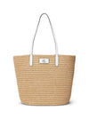 Ralph Lauren Brie Leather Trim Straw Large Tote Bag, Natural & White