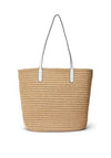 Ralph Lauren Brie Leather Trim Straw Large Tote Bag, Natural & White
