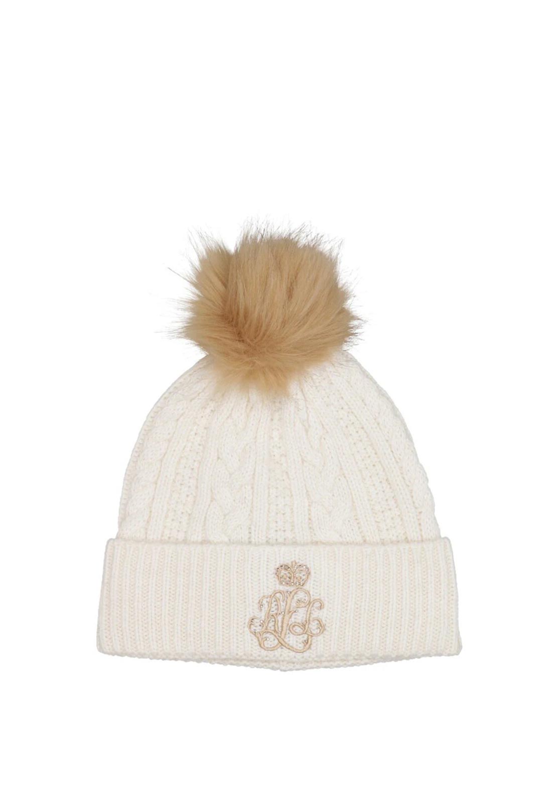 Ralph Lauren Cable Knit Bobble Hat, Cream