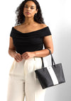 Ralph Lauren Karly Leather Crosshatch Medium Tote Bag, Black & Soft White