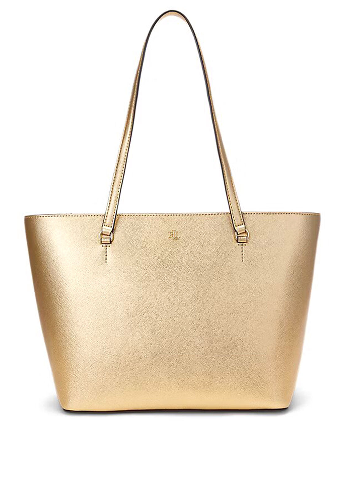 Ralph Lauren Karly Crosshatch Leather Tote, Gold