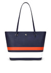 Ralph Lauren Karly Leather Striped Medium Tote Bag, Refined Navy