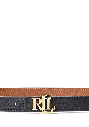 Ralph Lauren Logo Reversible Leather Skinny Belt, Black & Tan