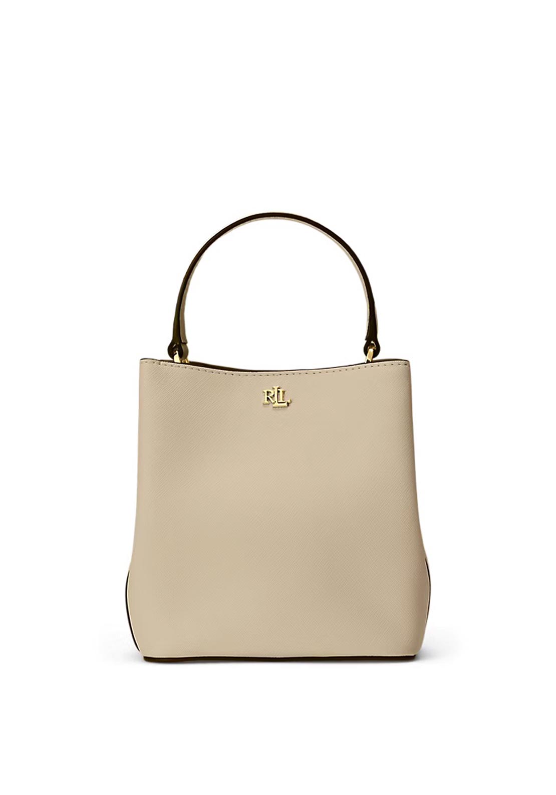 Ralph Lauren Reese Small Crosshatch Leather Bucket Bag, Beige