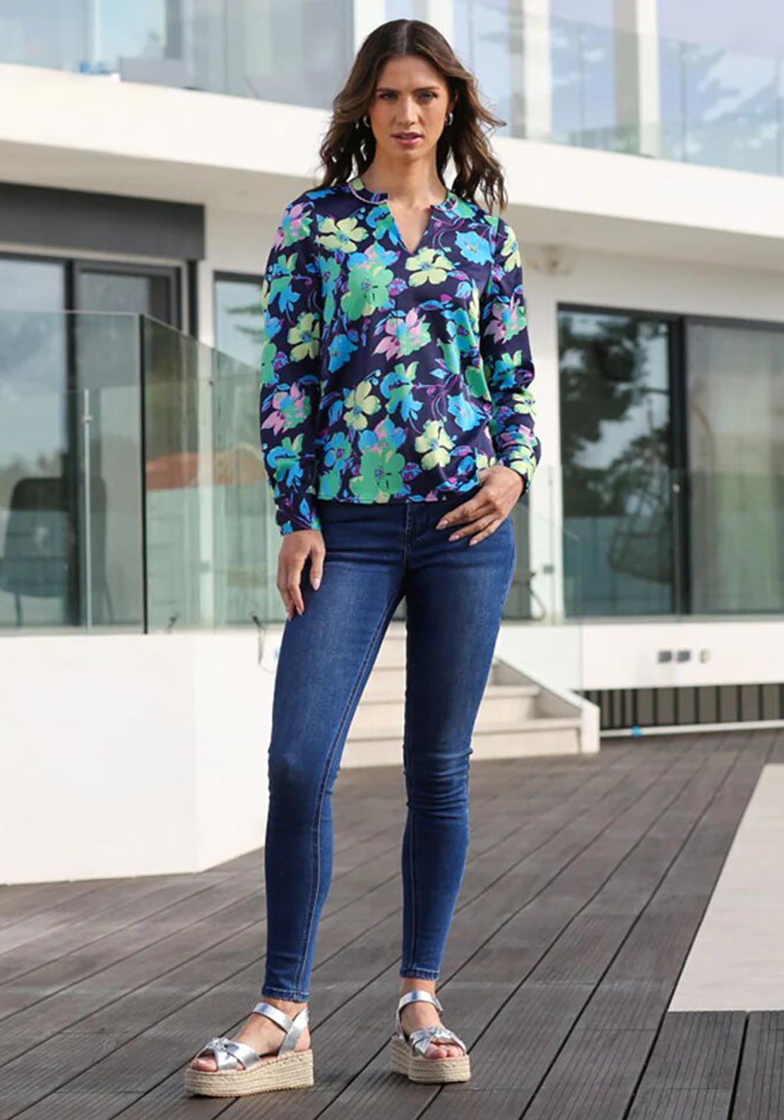Rant and Rave Fendy Floral Blouse, Navy